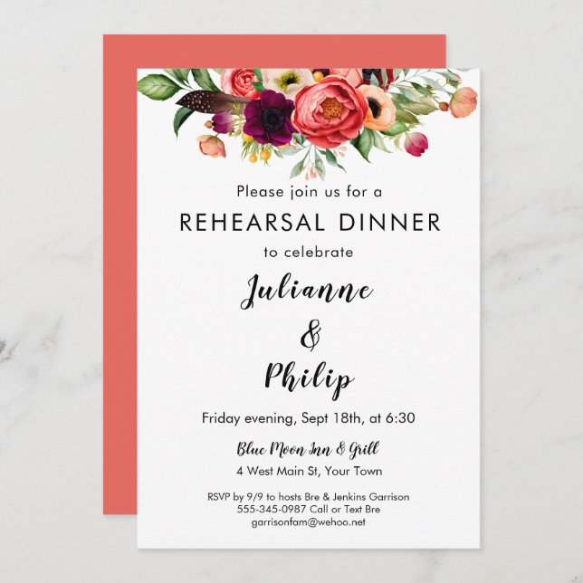 Romantic Garden Blommigt Rehearsal Dinner-inbjudan Inbjudningar (Fram/baksida)