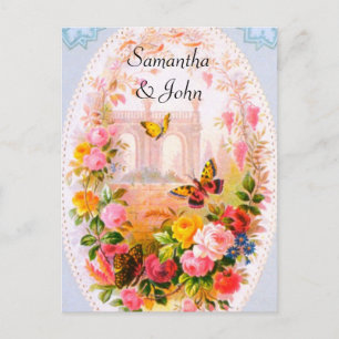 Romantic Garden bröllopsdatum Spara datumet Meddelande Vykort