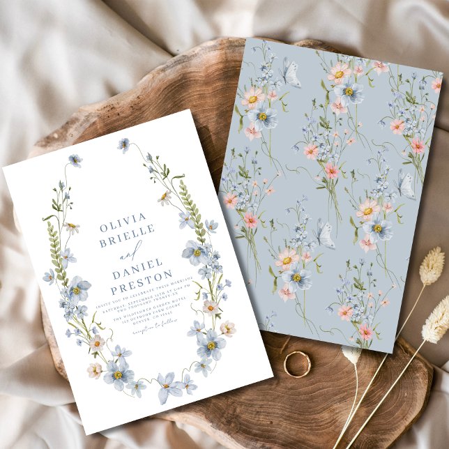 Romantic Garden Dusty Blue Vintage bröllop Inbjudningar (Skapare uppladdad)