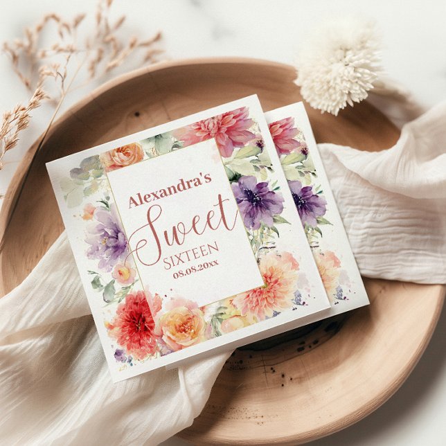 Romantic Garden Florals Sweet Sixteen Pappersservett (Skapare uppladdad)