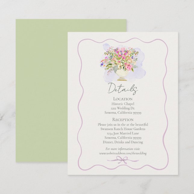 Romantic Garden Green Floral Wedding  Tilläggskort (Fram/baksida)