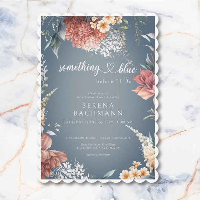 Romantic Garden Nåt blått Möhippa Inbjudningar (Romantic Garden Something Blue Bridal Shower Invitation)