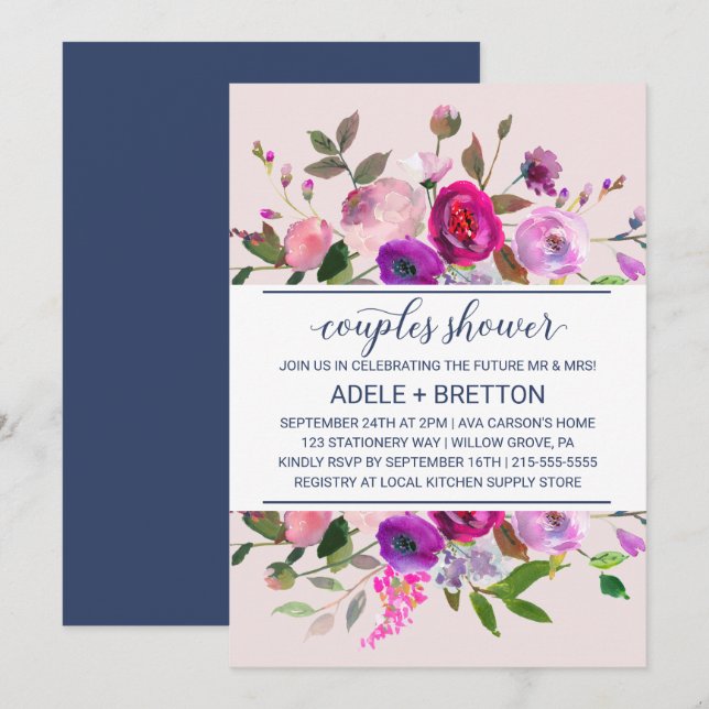 Romantic Garden Par Shower Inbjudningar (Fram/baksida)