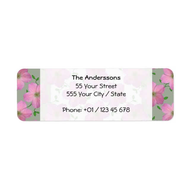 Romantic Garden Rosa Geranium Flower på någon Färg Returadress Etikett (Framsidan)