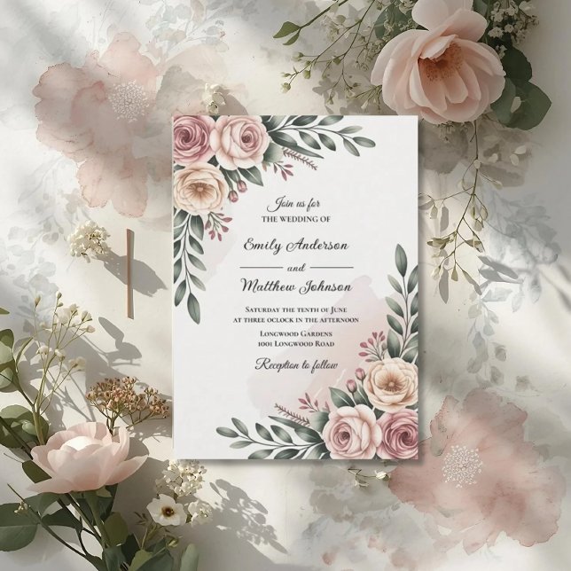 Romantic Garden Rose Wedding Invitation Inbjudningar (Skapare uppladdad)
