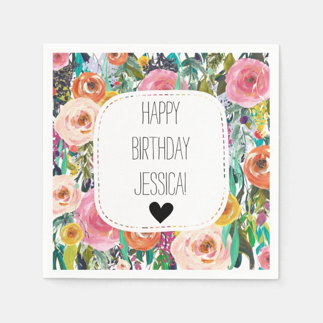 Romantic Garden Watercolor Flowers Pappersservett (Framsidan)