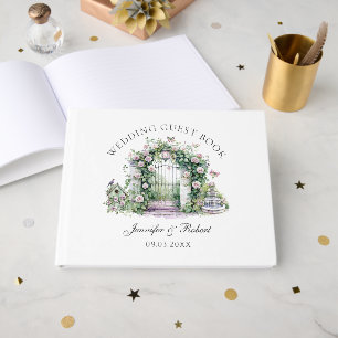 Romantic Garden Wedding Blommigt Arch Fontän Gästböcker