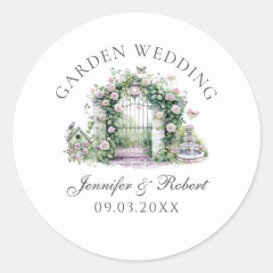 Romantic Garden Wedding Blommigt Arch Fontän Runt Klistermärke