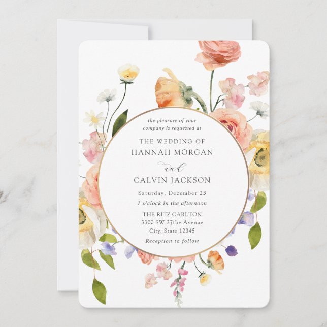 Romantic Garden Wreath Wedding Invitation Inbjudningar (Framsida)