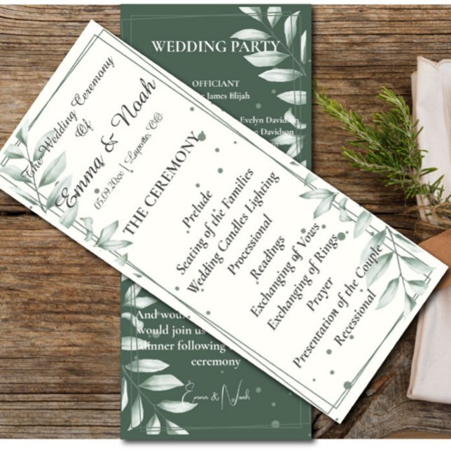 Romantic Gentle Grönt Löv Bröllop Flat Programme Program (Skapare uppladdad)