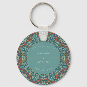 Romantic Geometric Mandala soft blue grått och red Nyckelring