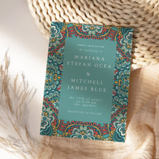 Romantic Geometric Mandala soft blue grått och red Vykort