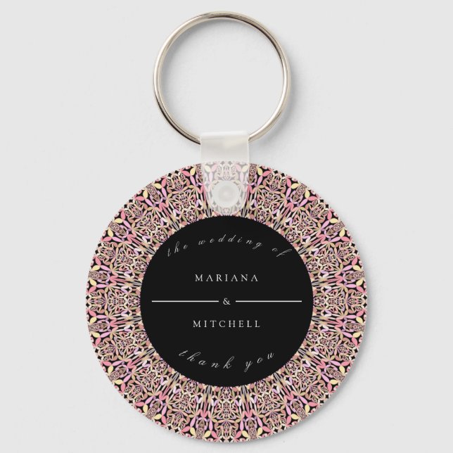Romantic Geometric Mandala soft Rosa Black Nyckelring (Framsida)