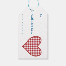 Romantic Gingham Heart och Röd ros Gift Märkres Presentetikett