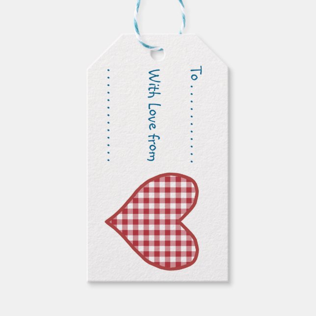 Romantic Gingham Heart och Röd ros Gift Märkres Presentetikett (Framsidan)