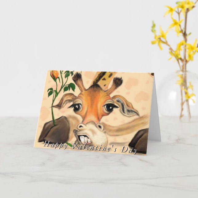 Romantic Giraffe Funny Valentine Day Card Kort (Gul blomma)