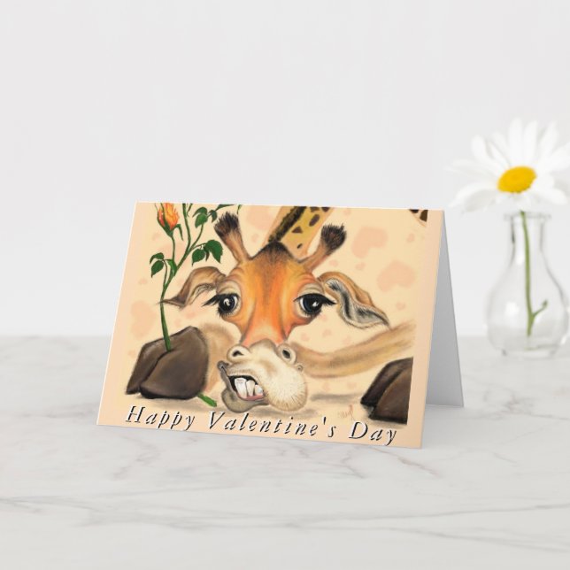 Romantic Giraffe Funny Valentine Day Card Kort (Liten växt)