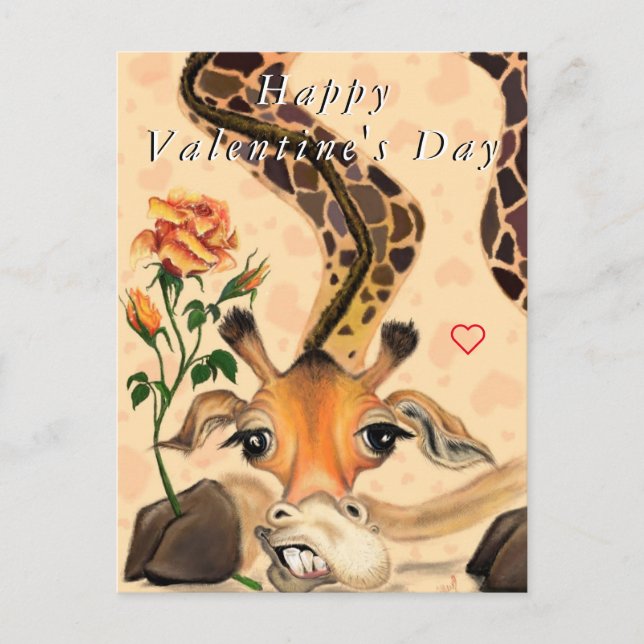 Romantic Giraffe Funny Valentine Day Card Vykort (Framsida)