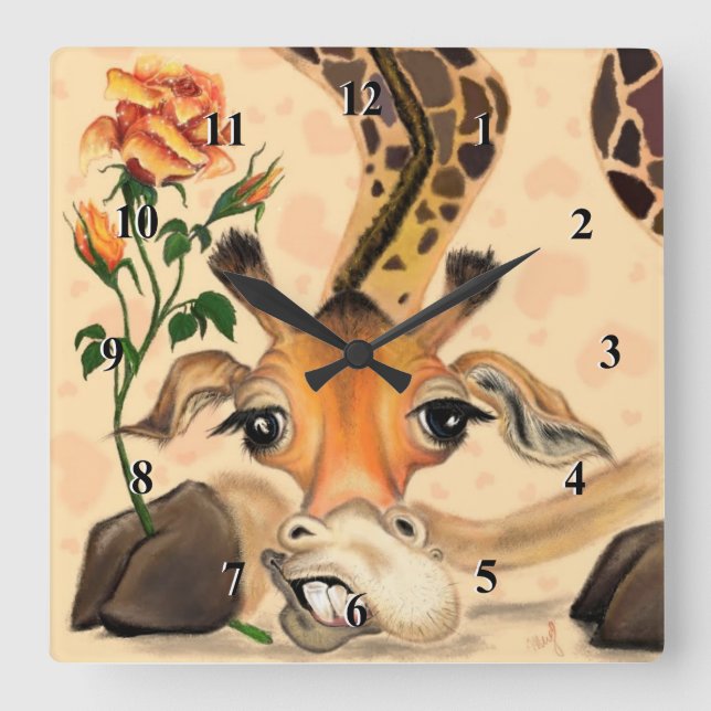 Romantic Giraffe - gentleman - Add your Text /Namn Fyrkantig Klocka (Framsida)