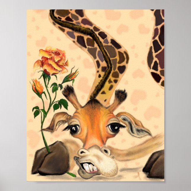 Romantic Giraffe med Ro Poster målning (Framsidan)