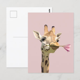 Romantic Giraffe Rosa Tulip for Loved One Vykort