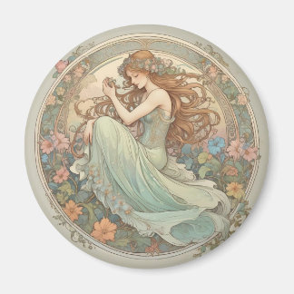 Romantic Girl Mucha Stil Magnet