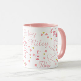 Romantic Girl Riley (eget namn) - rosa hjärtan Mugg