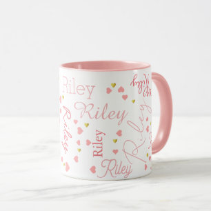 Romantic Girl Riley (eget namn) - rosa hjärtan Mugg