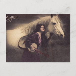 Romantic Girl with a Horse and Guitar Vykort