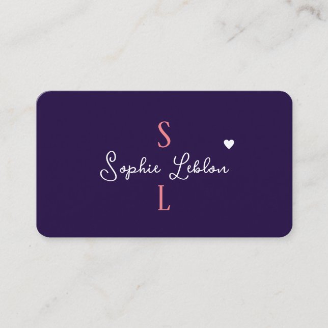 Romantic Girly Calligraphy Monogrammed Visitkort (Framsida)