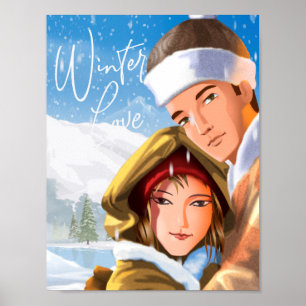 Romantic Glad helg Winter Kärlek Poster Pappert