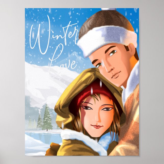 Romantic Glad helg Winter Kärlek Poster Pappert (Framsidan)