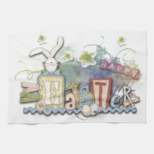 Romantic Glad påsk Bunny Hälsning Kitchen Towel Kökshandduk (Horisontell)