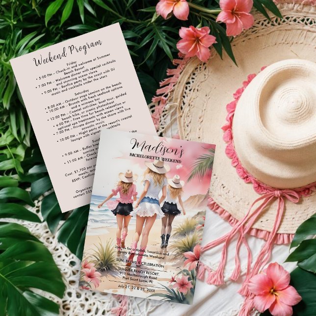 Romantic Glam Blondes Coastal Cowgirls Beach  Inbjudningar (Romantic Glam Blondes Coastal Cowgirls Beach Landscape Bachelorette Weekend Invitations Cards.)