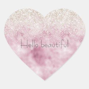 Romantic Glam Rosa White Glitter Gnistra Hjärtformat Klistermärke