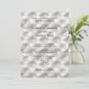 Romantic Glam White Faux Leather Bröllop Inbjudningar