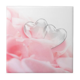 Romantic Glass Hearts Ro Petals Kakelplatta
