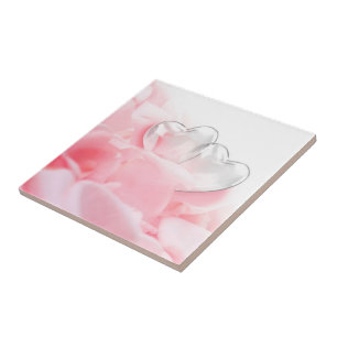 Romantic Glass Hearts Ro Petals Kakelplatta