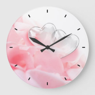 Romantic Glass Hearts Ro Petals Stor Klocka