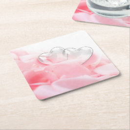 Romantic Glass Hearts Ro Petals Underlägg Papper Kvadrat