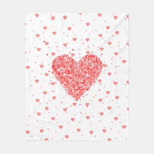 Romantic Glitter Red Heart on Red Hearts Mönster Fleecefilt