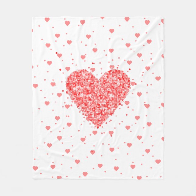 Romantic Glitter Red Heart on Red Hearts Mönster Fleecefilt (Framsidan)