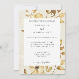 Romantic Gold Cream Floral Wedding Inbjudningar