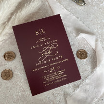 Romantic Gold Foil | Burgundy Monogram Bröllop