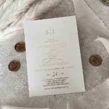 Romantic Gold Foil | Ivory Monogram Bröllop