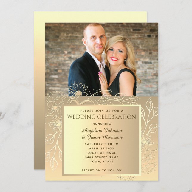 Romantic Gold Foil Photo Bröllop Inbjudningar (Fram/baksida)
