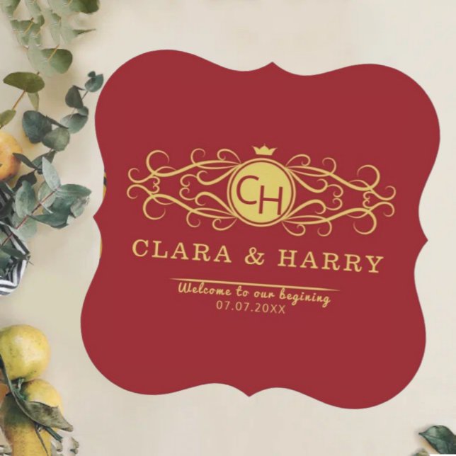 Romantic gold red elegant calligraphy wedding  underlägg papper (Skapare uppladdad)