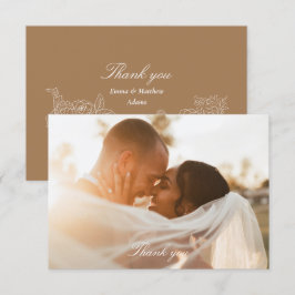 Romantic Golden Brown Photo Bröllop Tack Kort