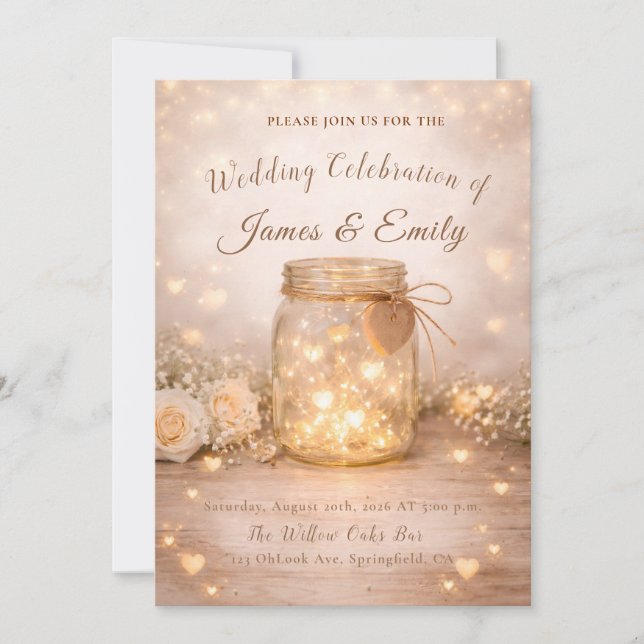 Romantic Golden Light Hearts Wedding Invite Inbjudningar (Framsida)