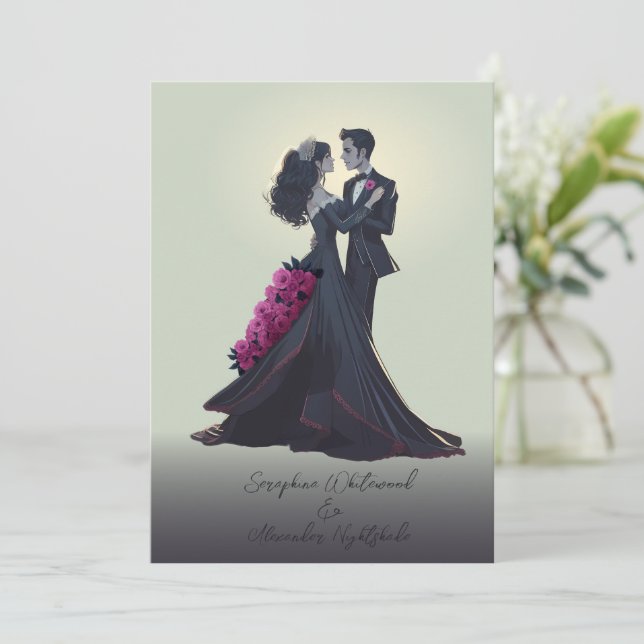 Romantic Gothic Älskare Minimal Bröllop Inbjudningar (Stående Fram)